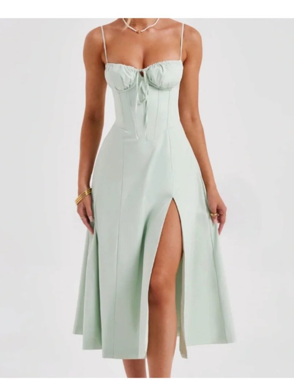 Babyboo Basque Waist Deanna Midi Dress Babydoll Corset Pistachio Green Coquette